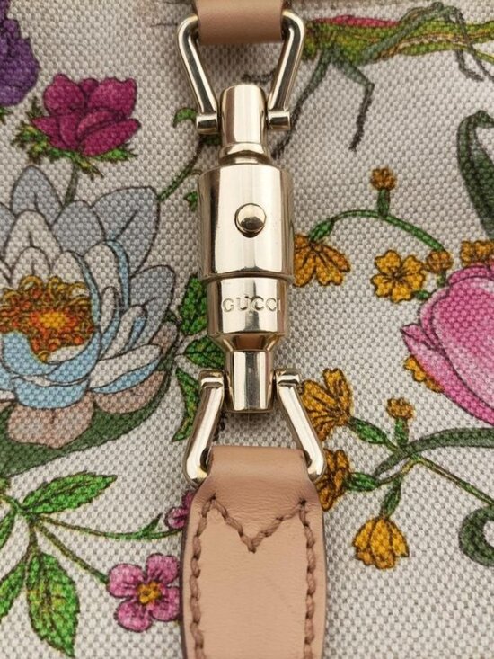 Gucci Flora Jackie Hobo White Multicolor Canvas Leather - Picture 12 of 16